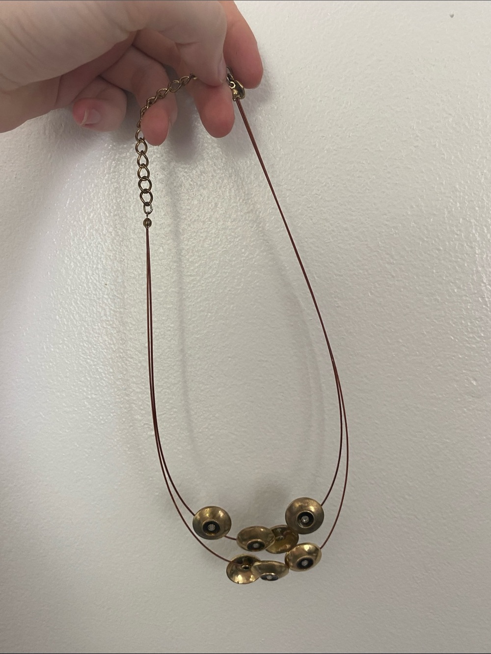 Gold-Tone Disc Necklace on Brown Cord